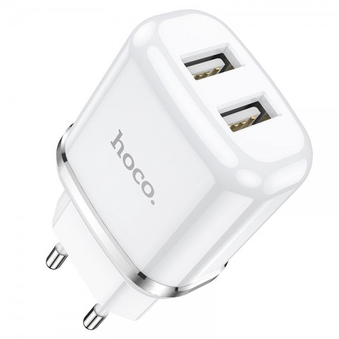 Tinklo įkroviklis 220V 2xUSB 2.4A baltas (white) Hoco N4 